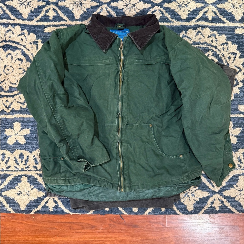 Classic Green carhartt style Jacket with Black Corduroy Collar